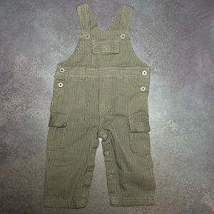 Macy's Boys Overall Olive Black Pinstripe Bib + Cargo Pockets Snap Bottom 12M
